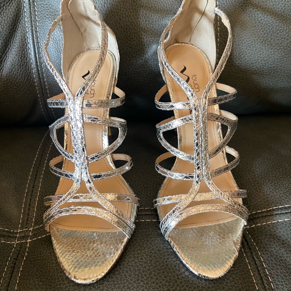 Silver strappy heels